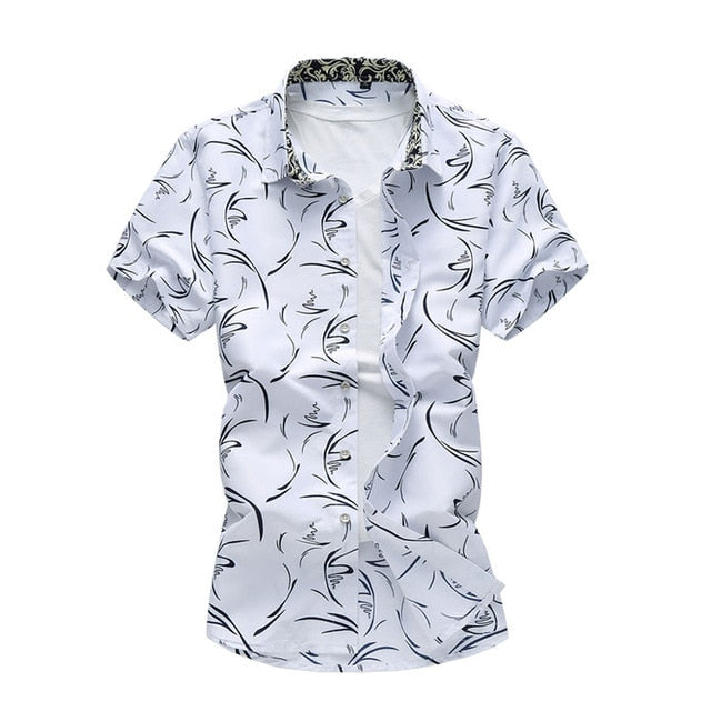 Casual Male Flower Print Beach Holiday Camisa Shirt
