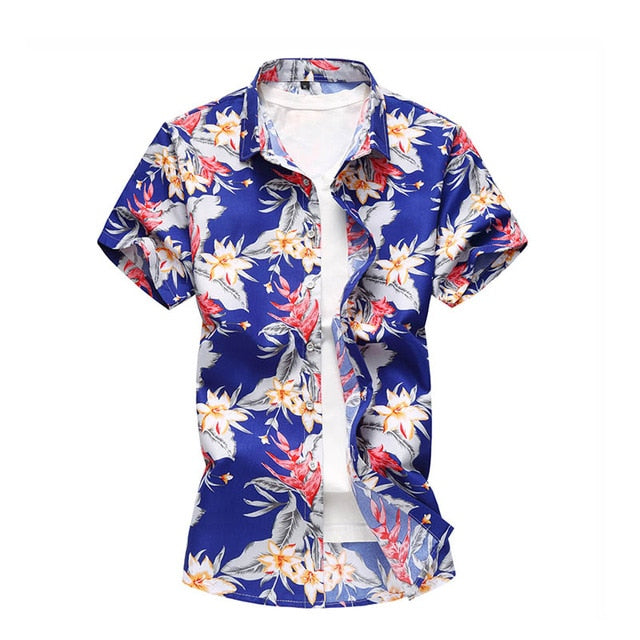 Casual Male Flower Print Beach Holiday Camisa Shirt