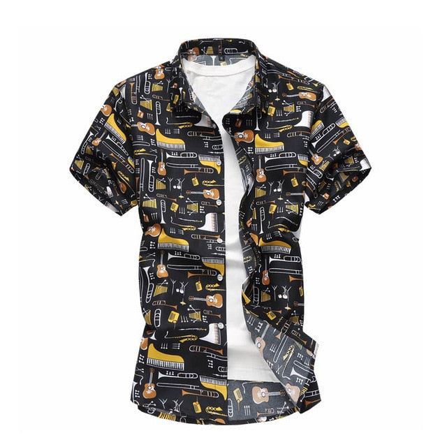 Casual Male Flower Print Beach Holiday Camisa Shirt