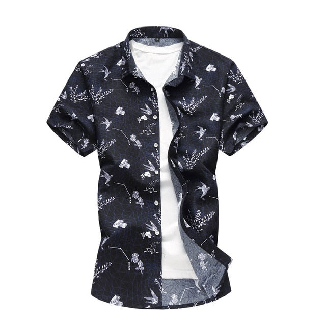 Casual Male Flower Print Beach Holiday Camisa Shirt