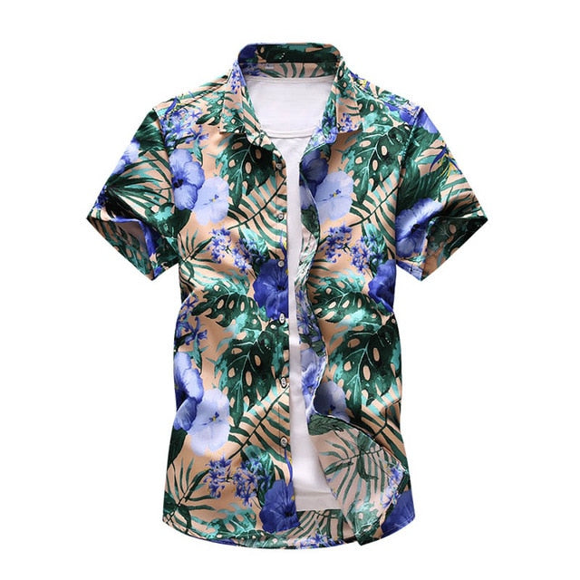 Short Sleeve Floral Print Red Shirt Tropical Seaside Hawaiian