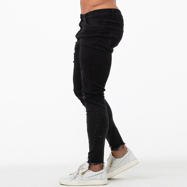 Mens Jeans Slim Fit Bottom Ripped Skinny Jeans