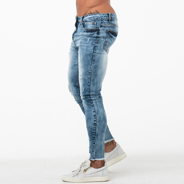 Mens Jeans Slim Fit Bottom Ripped Skinny Jeans
