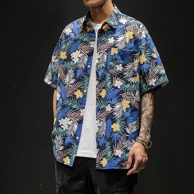 Casual Coconut Tree Pineapple Leaves Floral Printed Hawaii Shirts