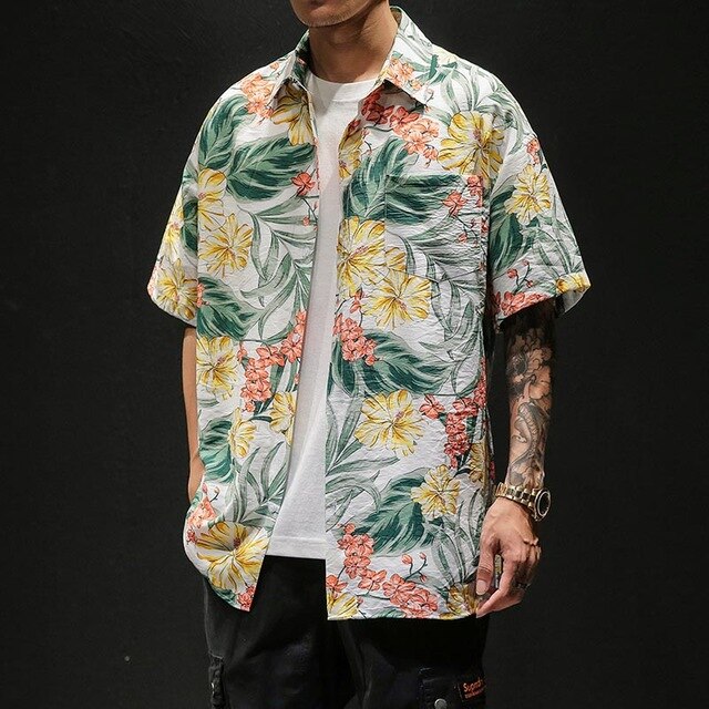 Casual Coconut Tree Pineapple Leaves Floral Printed Hawaii Shirts