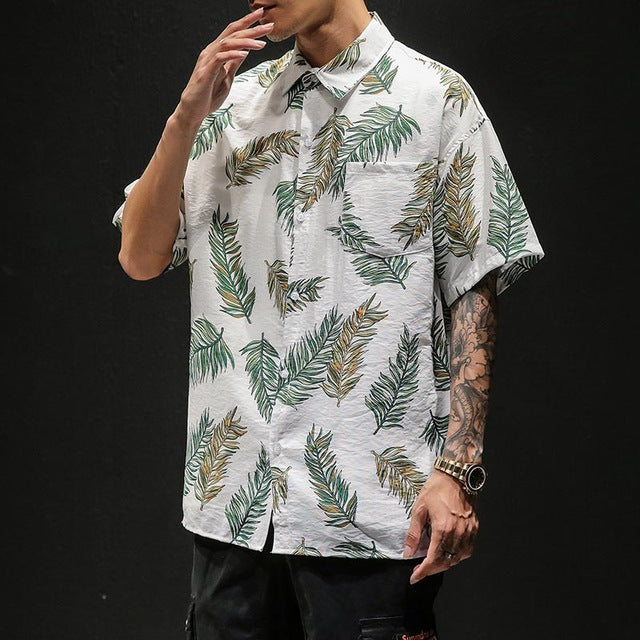 Casual Coconut Tree Pineapple Leaves Floral Printed Hawaii Shirts