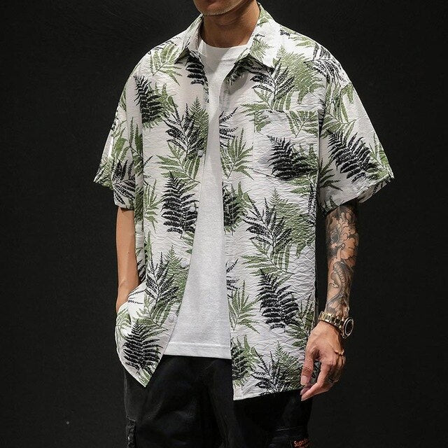 Casual Coconut Tree Pineapple Leaves Floral Printed Hawaii Shirts