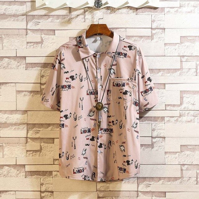 Printing Casual Loose Short Sleeve Button Shirts
