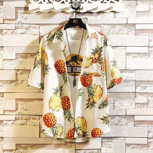 Pineapple Printed Beach Hawaii Short Sleeve Shirt