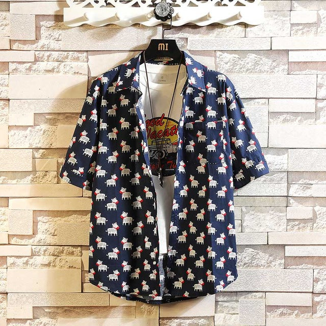 Pineapple Printed Beach Hawaii Short Sleeve Shirt