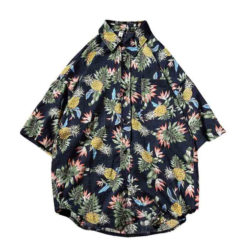 Pineapple Print Fashion Half Sleeve Collar Shirts