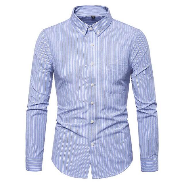 Classic Striped Slim Fit Male Social Shirts