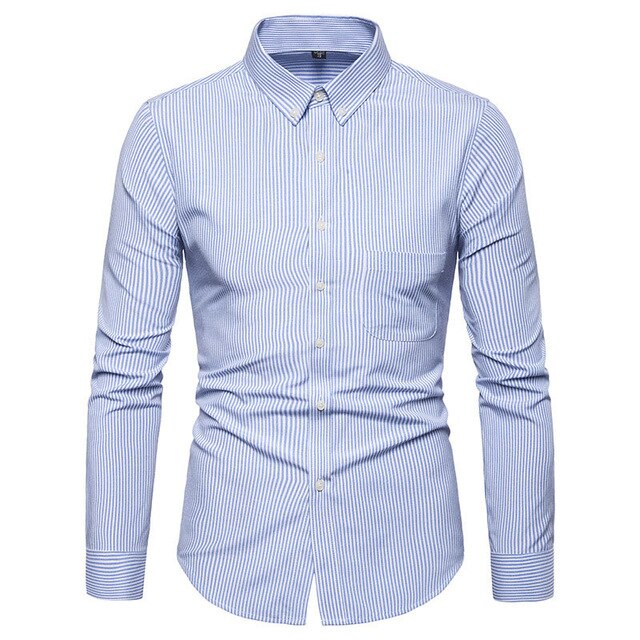 Classic Striped Slim Fit Male Social Shirts