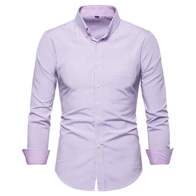 Classic Striped Slim Fit Male Social Shirts