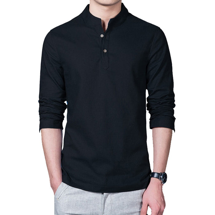 Mandarin Collar Casual White Shirt