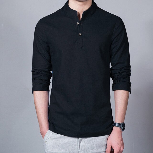 Mandarin Collar Casual White Shirt