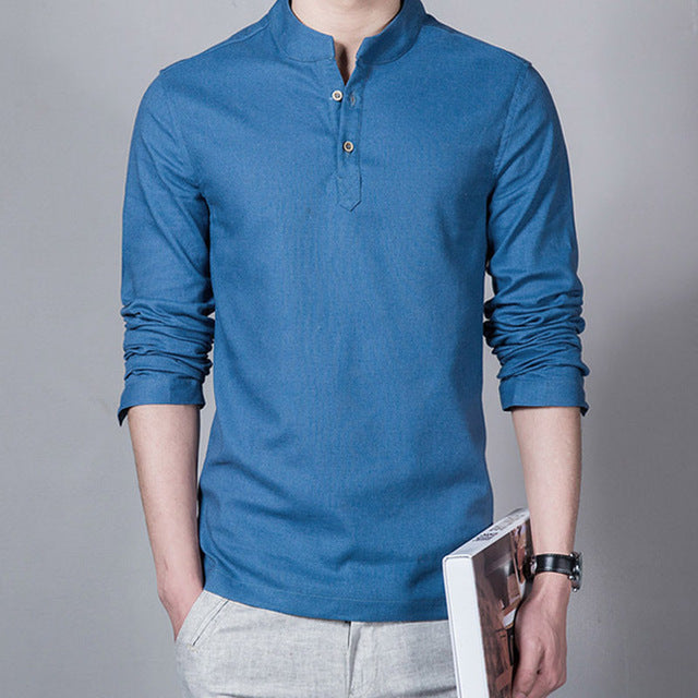 Mandarin Collar Casual White Shirt