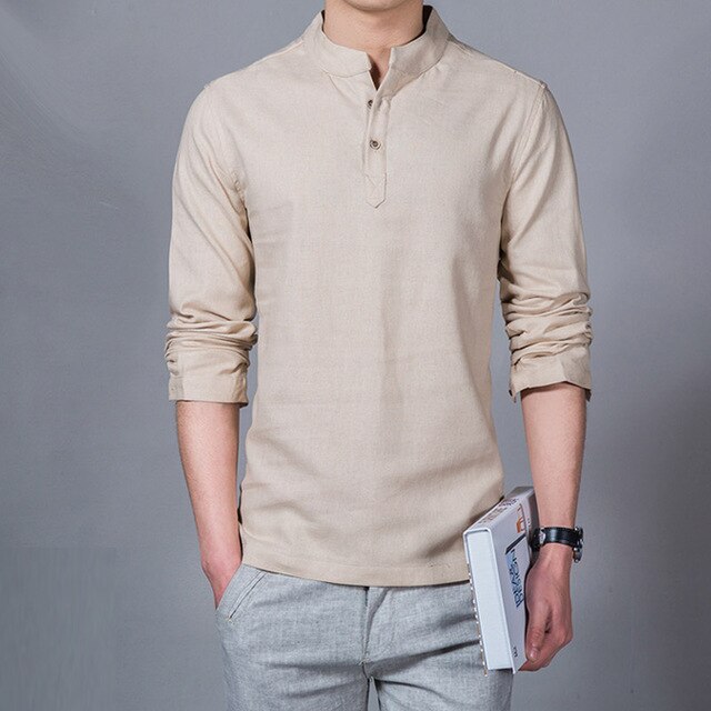 Mandarin Collar Casual White Shirt