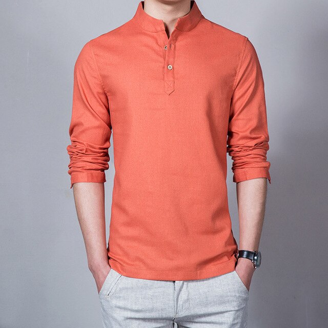 Mandarin Collar Casual White Shirt
